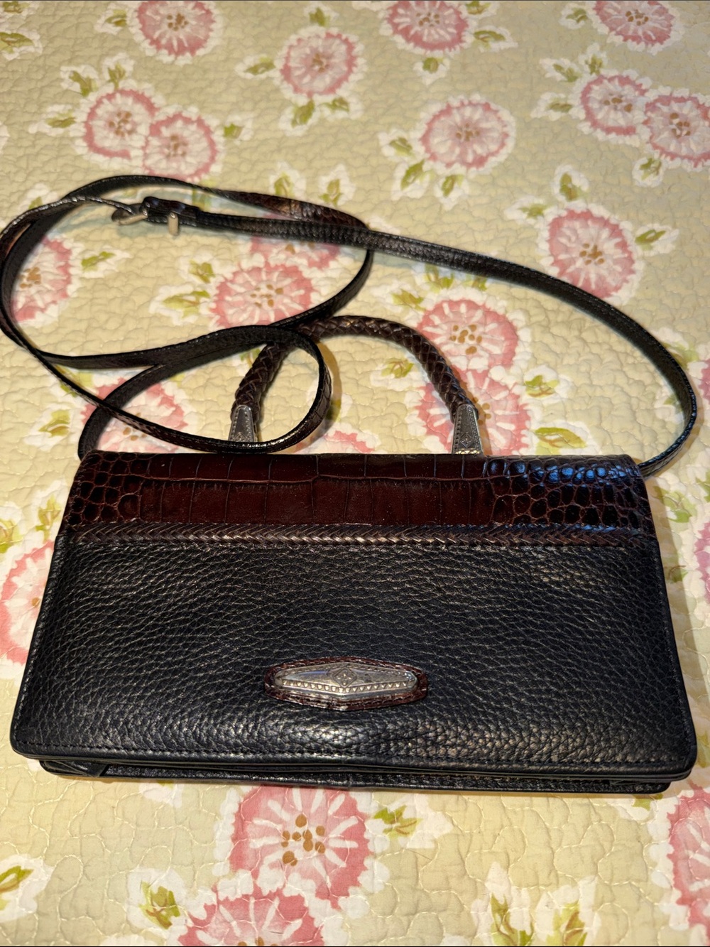 Brighton Leather Crossbody Bag in Black and Dark Brown